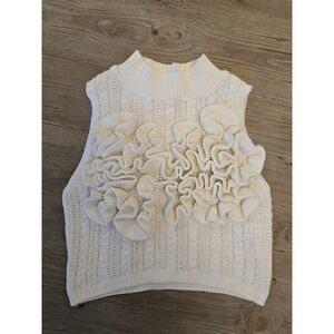 Zara Ecru Sleeveless Ruffled Front Chenille Top Size S